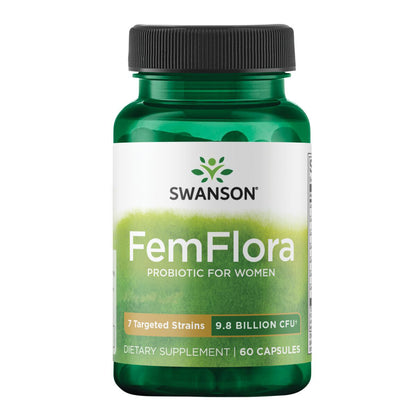 Swanson Probiótico FemFlora para mujer 9.8 billones CFU, 60 cápsulas para 2 meses