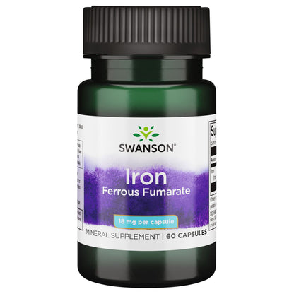 Swanson Suplemento de Hierro (fumarato ferroso), 18 Mg por cápsula, 60 cápsulas para 2 meses