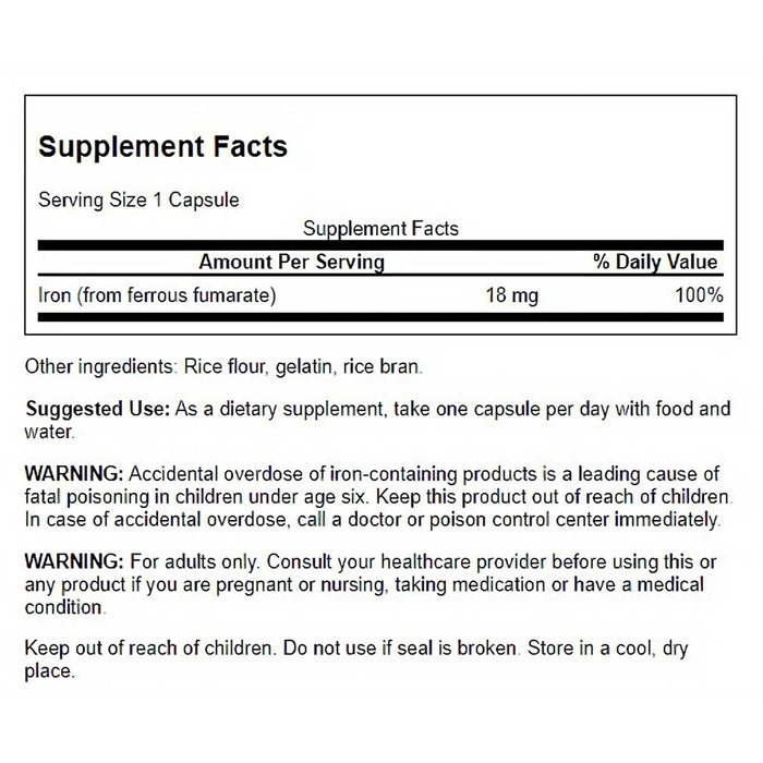 Swanson Suplemento de Hierro (fumarato ferroso) 18 Mg, 60 cápsulas