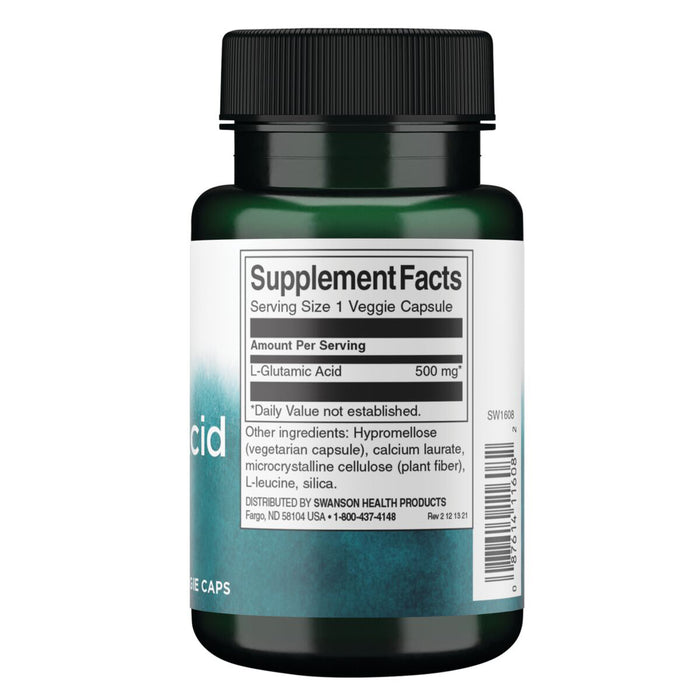 Swanson Suplemento de Ácido glutámico 500 mg, 60 cápsulas
