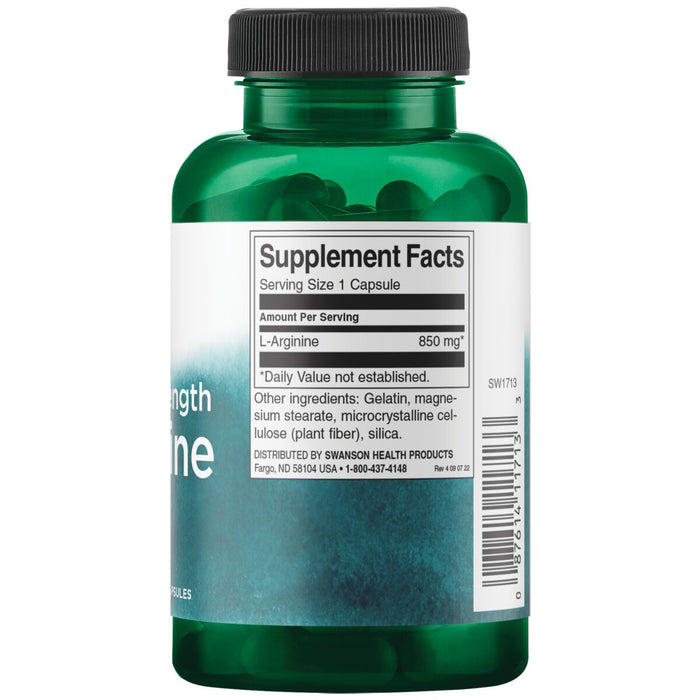 Swanson Suplemento de L-Arginina de máxima potencia 850 mg, 90 cápsula