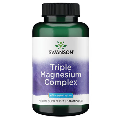 Swanson Suplemento Complejo triple de magnesio, 400 mg por cápsula, 100 Cápsulas para 3 meses