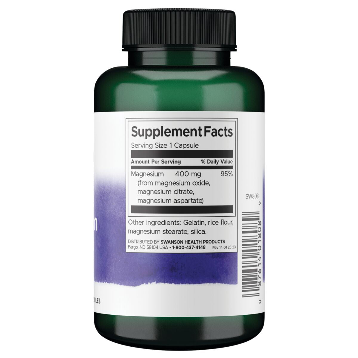 Swanson Suplemento Complejo triple de magnesio, 400 mg por cápsula, 100 Cápsulas para 3 meses