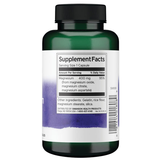Swanson Suplemento Complejo triple de magnesio, 400 mg por cápsula, 100 Cápsulas para 3 meses