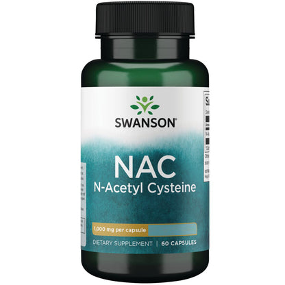 Swanson Suplemento de NAC N-acetilcisteína - Extra Fuerte, 1000 Mg por cápsula, 60 cápsulas para 2 meses