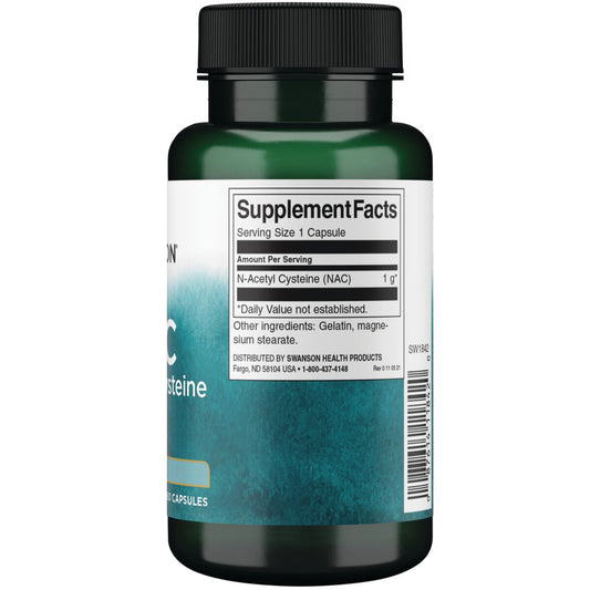 Swanson Suplemento de NAC N-acetilcisteína - Extra Fuerte, 1000 Mg por cápsula, 60 cápsulas para 2 meses