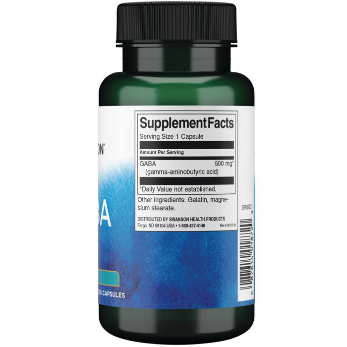 Swanson Suplemento de GABA 500 mg, 100 cápsulas