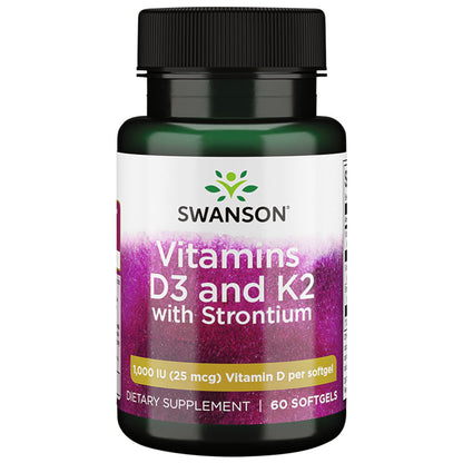 Swanson Vitaminas D3 + K2 con Estroncio, 60 cápsulas para 2 meses