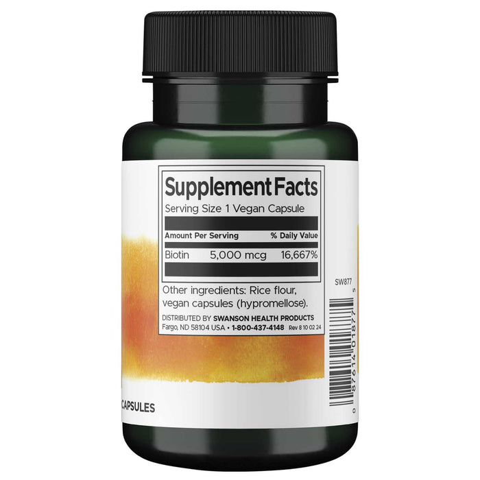 Swanson Suplemento Biotina (Vitamina B7) 5,000 mcg, 100 Cápsulas