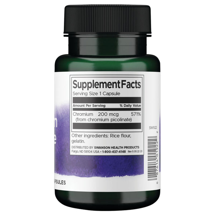 Swanson Suplemento de Picolinato De Cromo 200 Mg, 100 cápsulas
