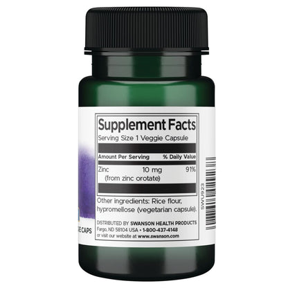 Swanson Suplemento de Orotato de zinc, 10 mg por cápsula, 60 cápsulas
