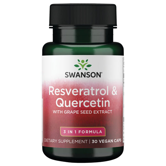 Swanson Suplemento Resveratrol y Quercetina con Extracto de Semilla de Uva -Fórmula 3 en 1, 30 cápsulas para 1 mes