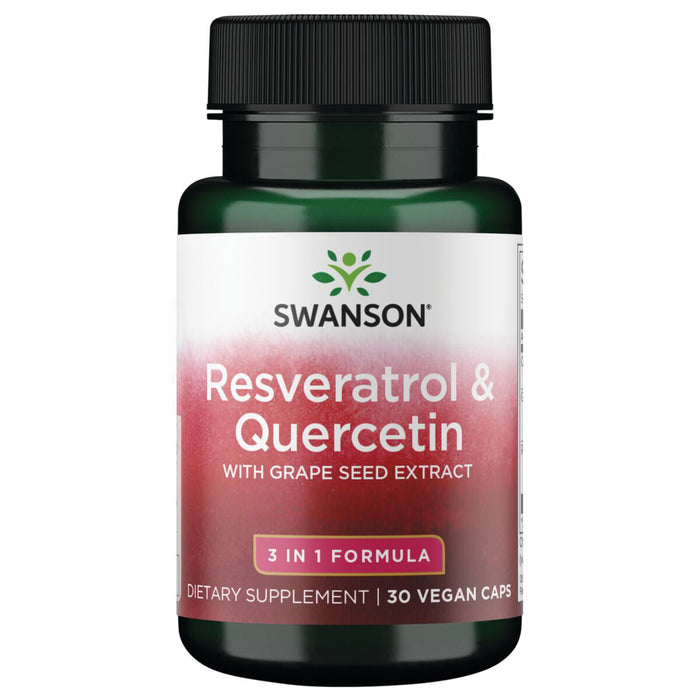 Swanson Suplemento Resveratrol y Quercetina con Extracto de Semilla de Uva -Fórmula 3 en 1, 30 cápsulas