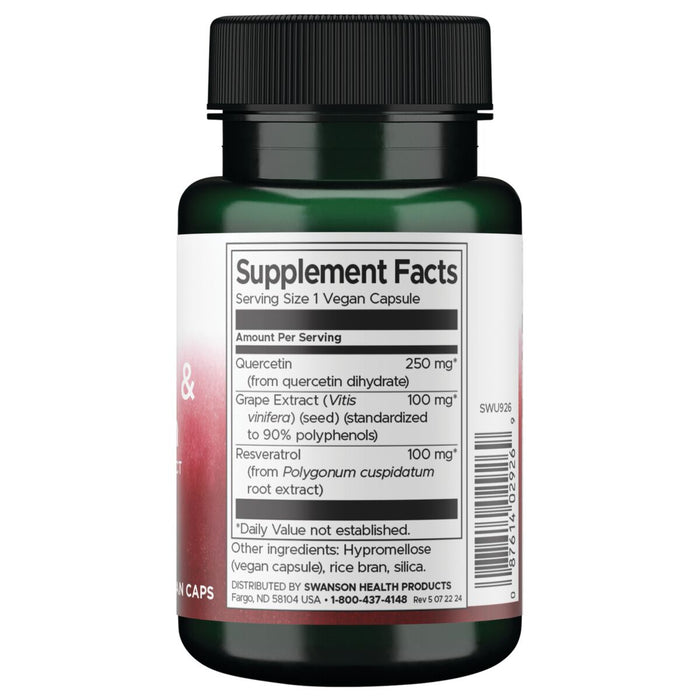 Swanson Suplemento Resveratrol y Quercetina con Extracto de Semilla de Uva -Fórmula 3 en 1, 30 cápsulas