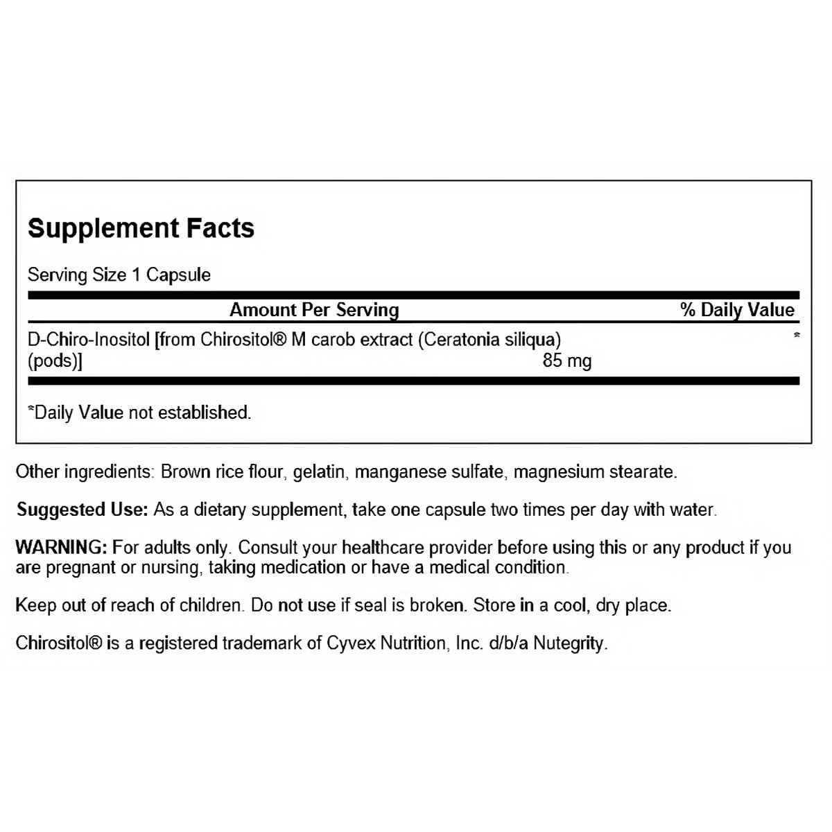 Swanson Suplemento de D-chiro-inositol, 60 Cápsulas para 2 meses