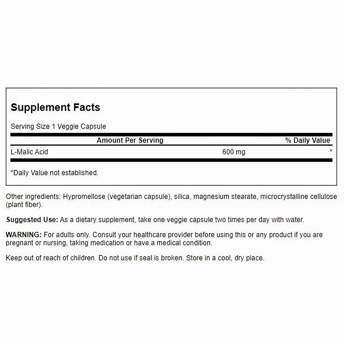 Swanson Suplemento de Ácido Málico, 600 mg por cápsula, 100 cápsulas para 3 meses