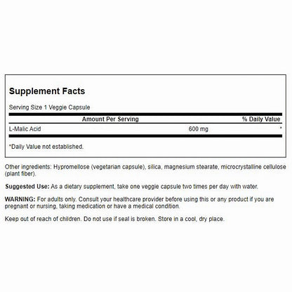 Swanson Suplemento de Ácido Málico, 600 mg por cápsula, 100 cápsulas para 3 meses