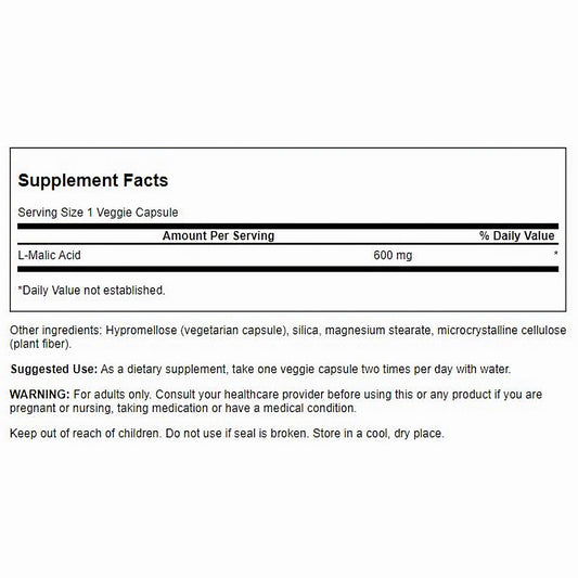 Swanson Suplemento de Ácido Málico, 600 mg por cápsula, 100 cápsulas para 3 meses