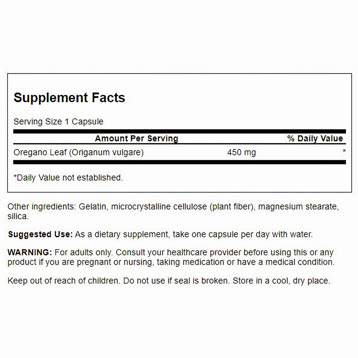 Swanson Suplemento de Orégano, 450 mg por cápsula, 90 cápsulas para 3 meses