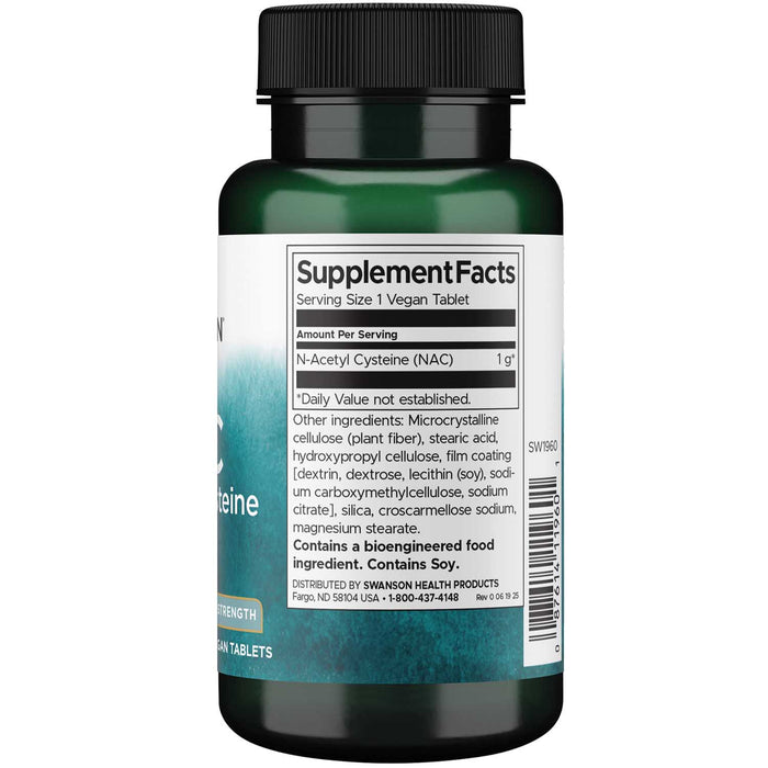 Swanson Suplemento N-Acetilcisteína (NAC) 1000 mg 60 Tabletas