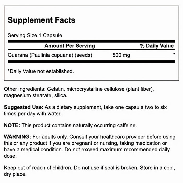 Swanson Suplemento de Guaraná 500 mg, 100 cápsulas