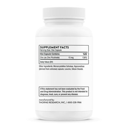 Thorne Suplemento Picolinato de Zinc, 15 mg por cápsula, 60 cápsulas para 2 meses