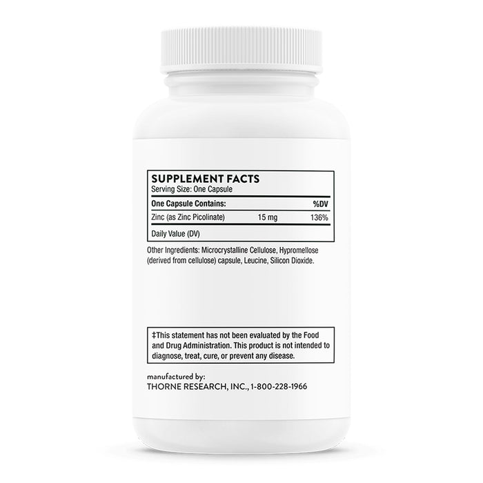 Thorne Suplemento Picolinato de Zinc, 15 mg por cápsula, 60 cápsulas para 2 meses