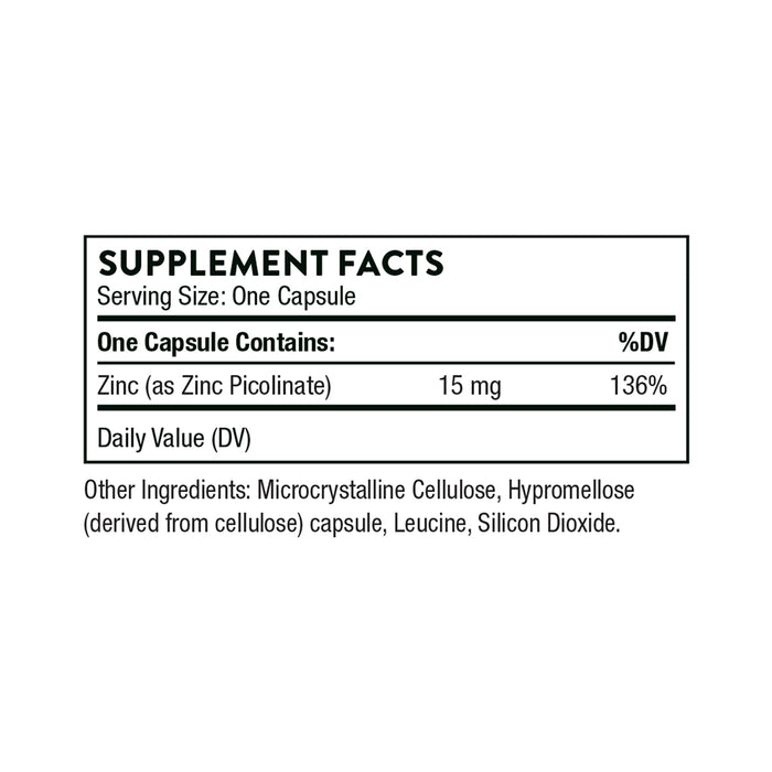 Thorne Suplemento Picolinato de Zinc, 15 mg por cápsula, 60 cápsulas para 2 meses