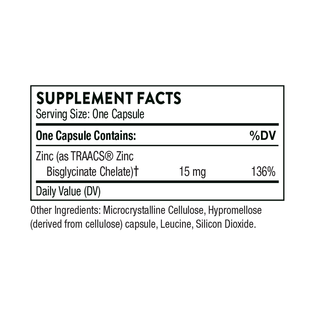 Thorne Suplemento de Bisglicinato de zinc, 15 mg por cápsula, 60 cápsulas para 2 meses
