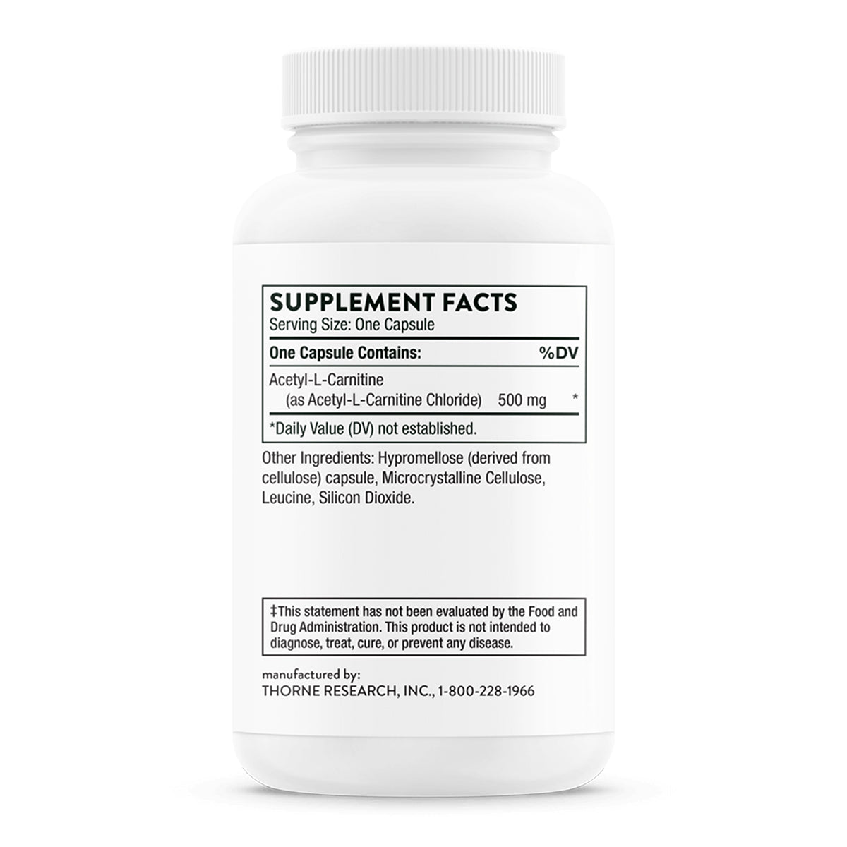 Thorne Suplemento de Acetil-L-Carnitina, 500 mg por cápsula, 60 cápsulas