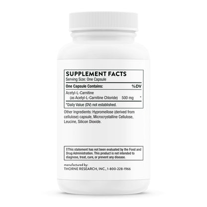 Thorne Suplemento de Acetil-L-Carnitina, 500 mg por cápsula, 60 cápsulas