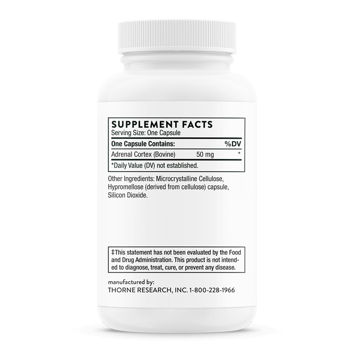 Thorne Suplemento Corteza suprarrenal, 50 mg por cápsula, 60 cápsulas