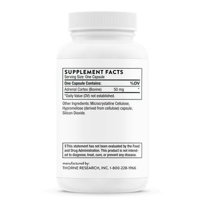 Thorne Suplemento Corteza suprarrenal, 50 mg por cápsula, 60 cápsulas