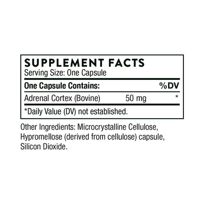 Thorne Suplemento Corteza suprarrenal, 50 mg por cápsula, 60 cápsulas