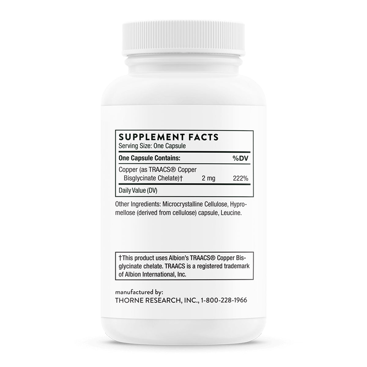 Thorne Suplemento de Bisglicinato de cobre, 2 mg por cápsula, 60 cápsulas para 2 meses