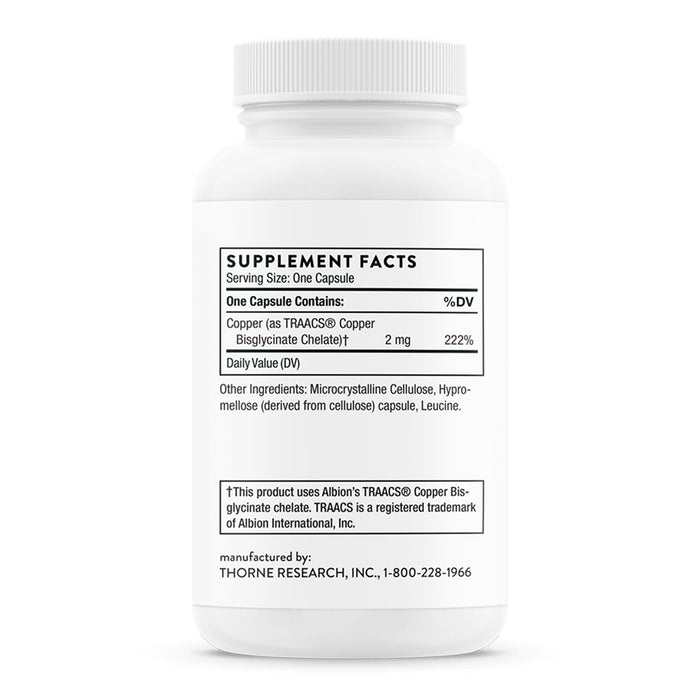 Thorne Suplemento de Bisglicinato de cobre, 2 mg por cápsula, 60 cápsulas para 2 meses
