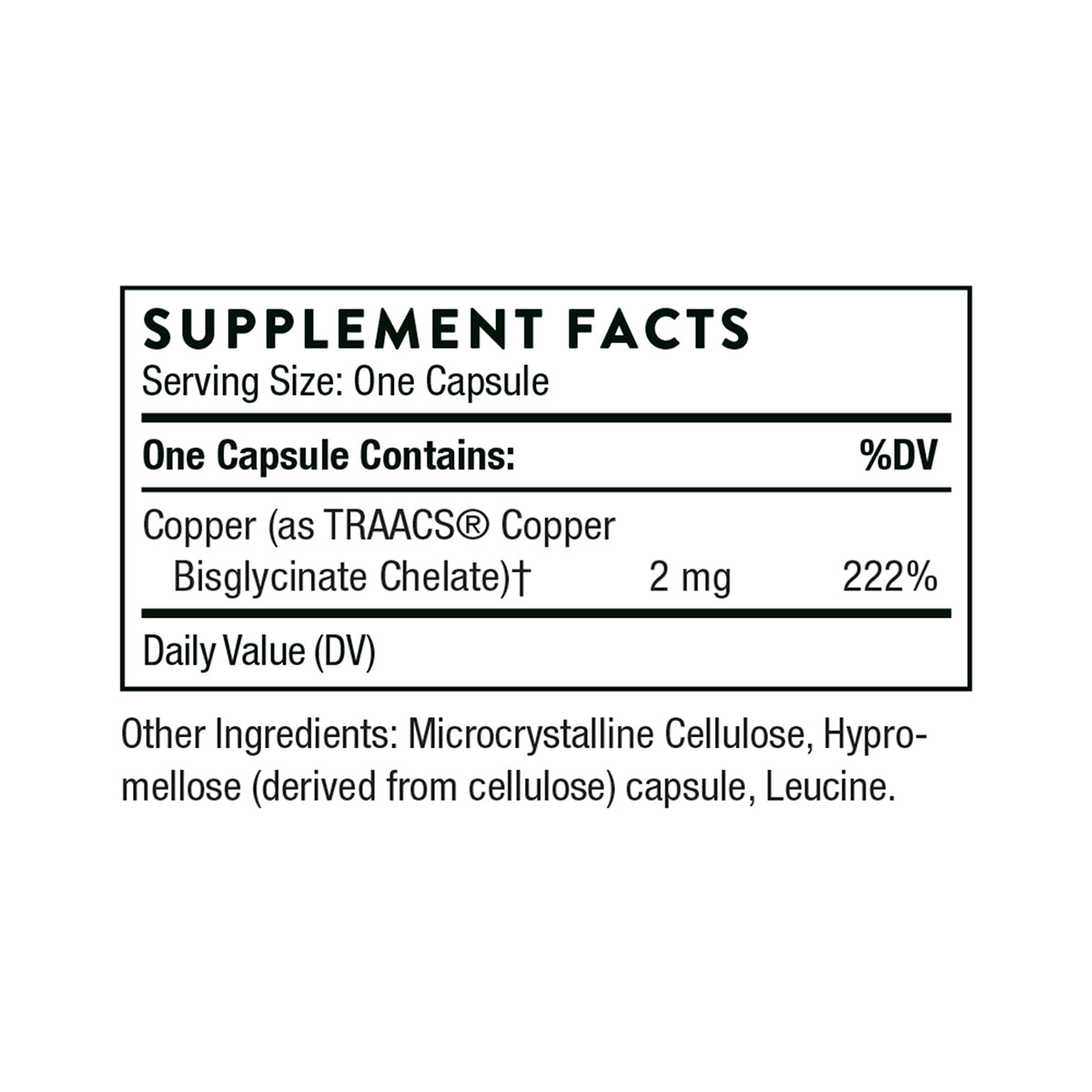 Thorne Suplemento de Bisglicinato de cobre, 2 mg por cápsula, 60 cápsulas para 2 meses