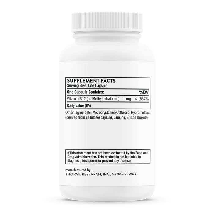 Thorne Vitamina B12, 1 mg por cápsula, 60 cápsulas