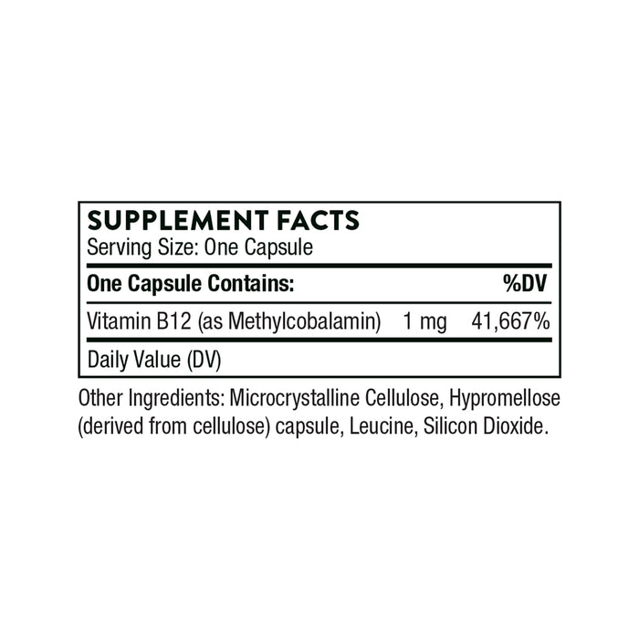 Thorne Vitamina B12, 1 mg por cápsula, 60 cápsulas