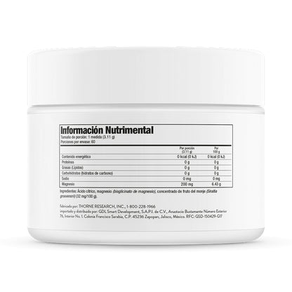 Thorne Suplemento Bisglicinato de magnesio, 200 mg de magnesio, 6.6 oz para 60 porciones