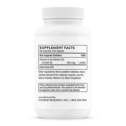 Thorne Vitamina D-10.000, 250 mcg por cápsula, 60 cápsulas para 2 meses