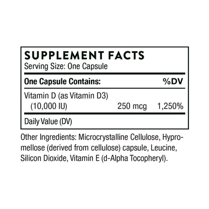 Thorne Vitamina D-10.000, 250 mcg por cápsula, 60 cápsulas para 2 meses