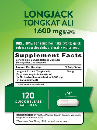 Nature's Truth Suplemento Longjack Tongkat Ali 1600 mg, 120 cápsulas para 2 meses