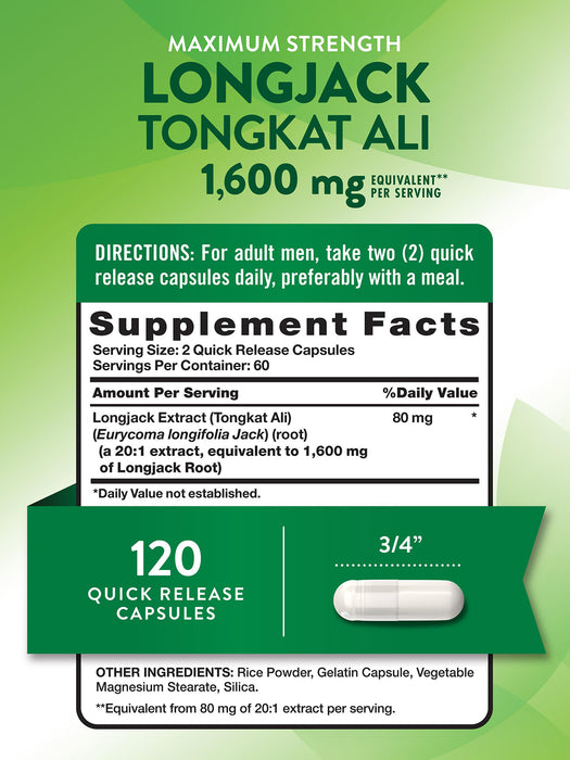 Nature's Truth Suplemento Longjack Tongkat Ali 1600 mg, 120 cápsulas