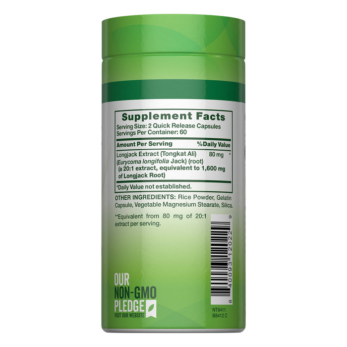 Nature's Truth Suplemento Longjack Tongkat Ali 1600 mg, 120 cápsulas