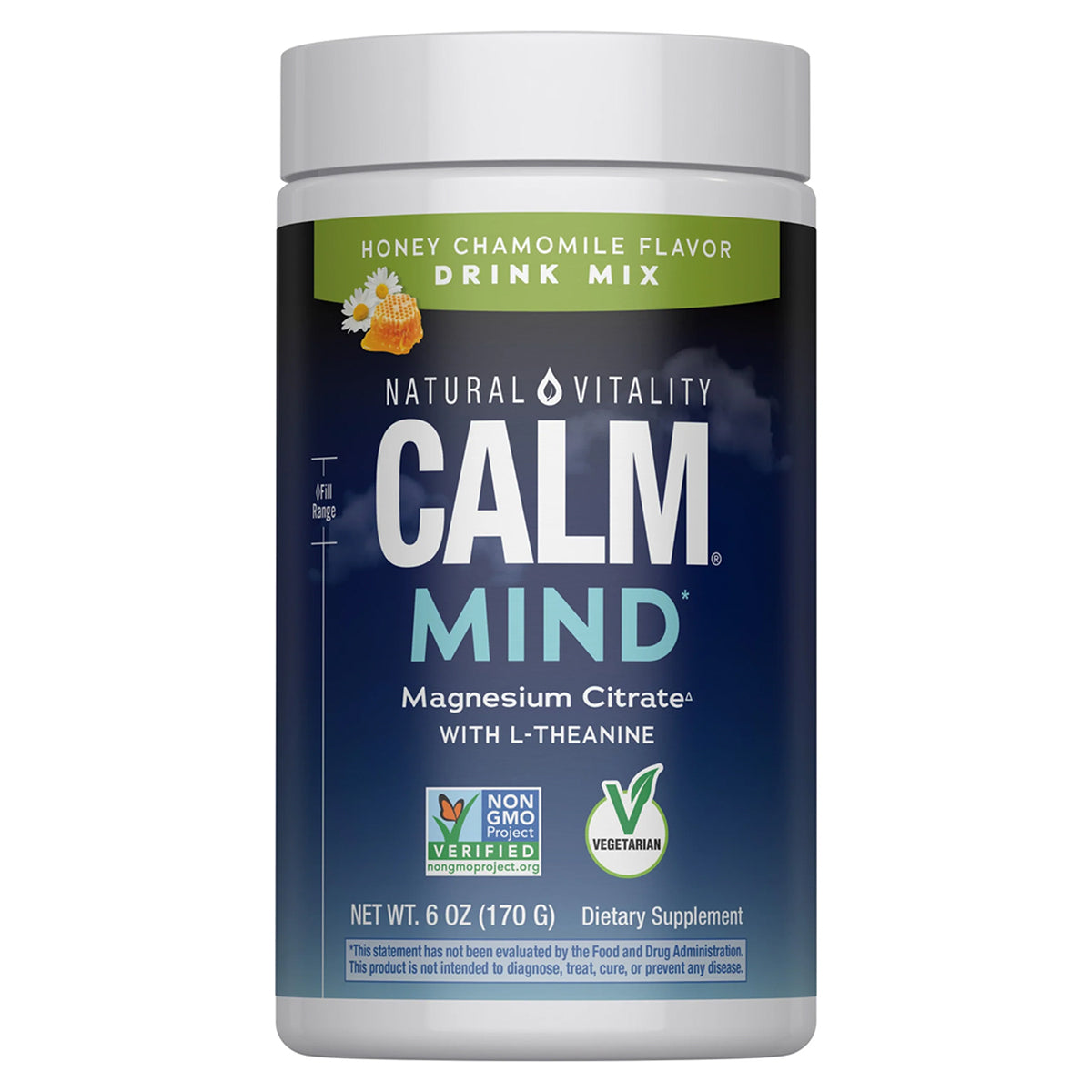 Natural Vitality CALM MIND Suplemento de Magnesio con L-teanina, 6 oz (168g) sabor miel y manzanilla