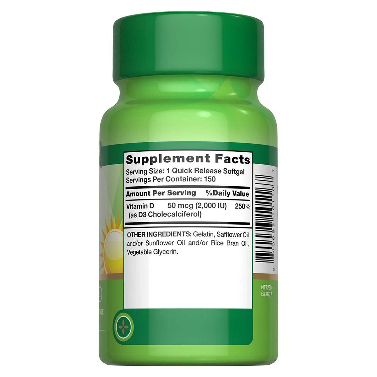 Nature's Truth Vitamina D3 2000 UI (50 mcg), 150 cápsulas para 4 meses