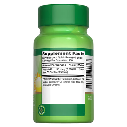 Nature's Truth Vitamina D3 2000 UI (50 mcg), 150 cápsulas para 4 meses