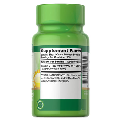 Nature's Truth Vitamina D3 10.000 UI, 100 cápsulas para 3 meses