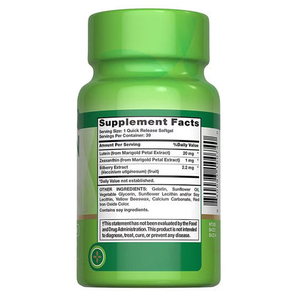 Nature's Truth Suplemento de Luteína con Zeaxantina, Arándano, 39 cápsulas para 1 mes